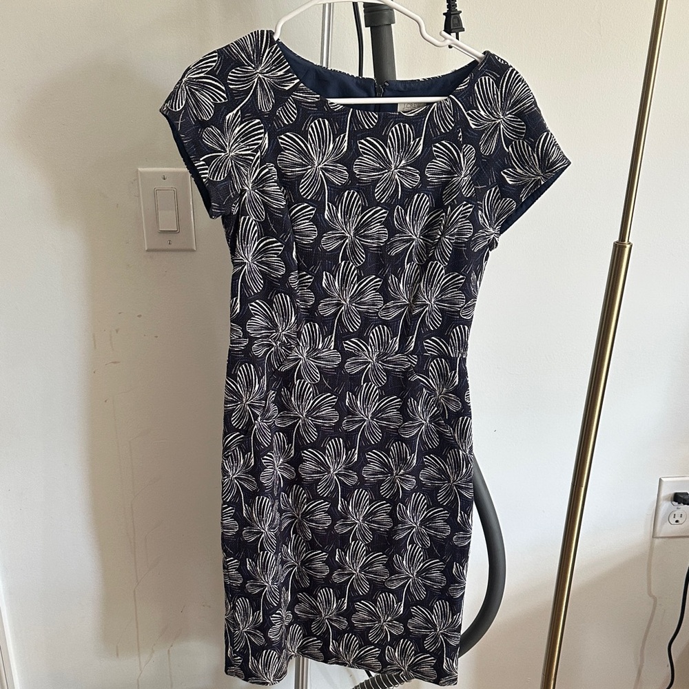 J. Crew Navy and White Floral Midi Dress
